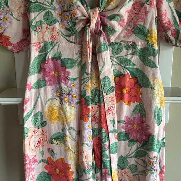 Old Navy Floral Linen Blend Twist Front Midi Dress with Puff Sleeves - Picture 8 of 15